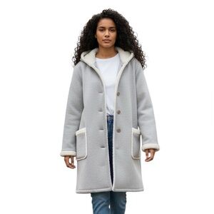 d&co Gray Hooded Coat Fleece Lined Button Front Pockets Size M